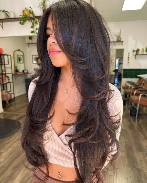 Waist Length Hair with Voluminous Face Framing Layers