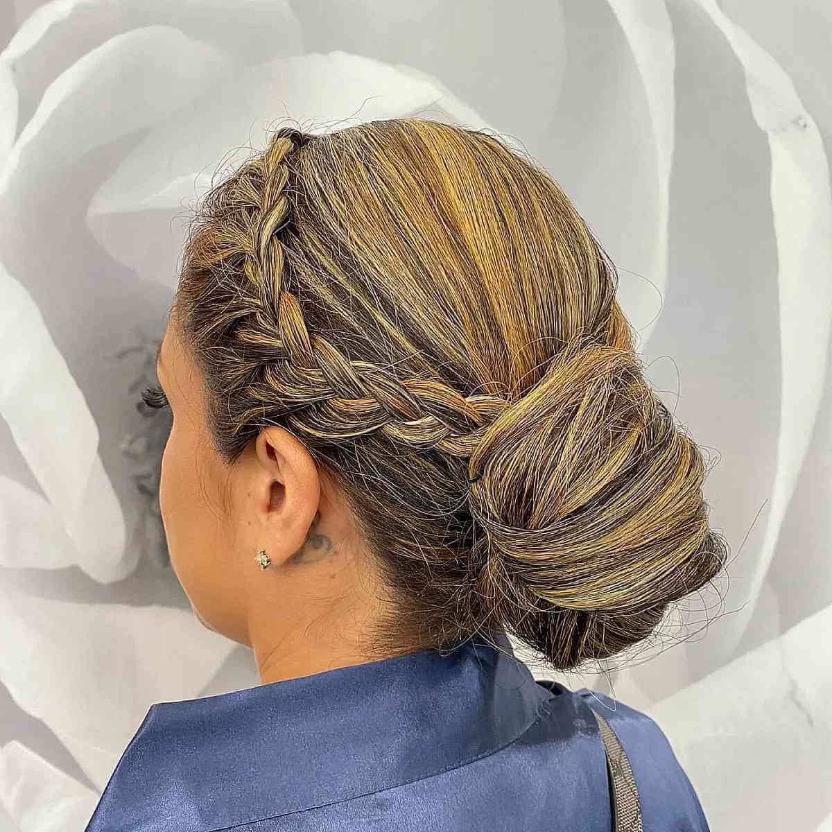 Braided Low Updo with Caramel Balayage