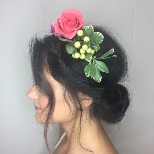 Ethereal Side Braid Updo with Flowers