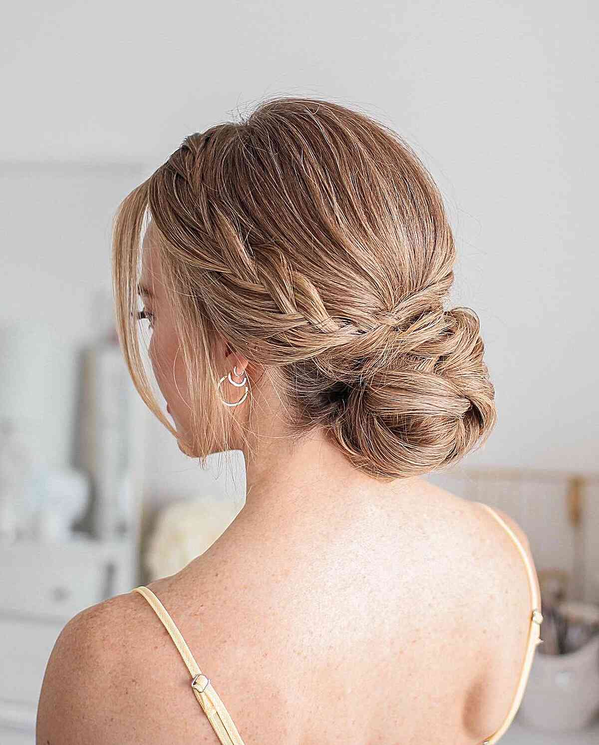 Soft Braided Low Knot with Long Bangs