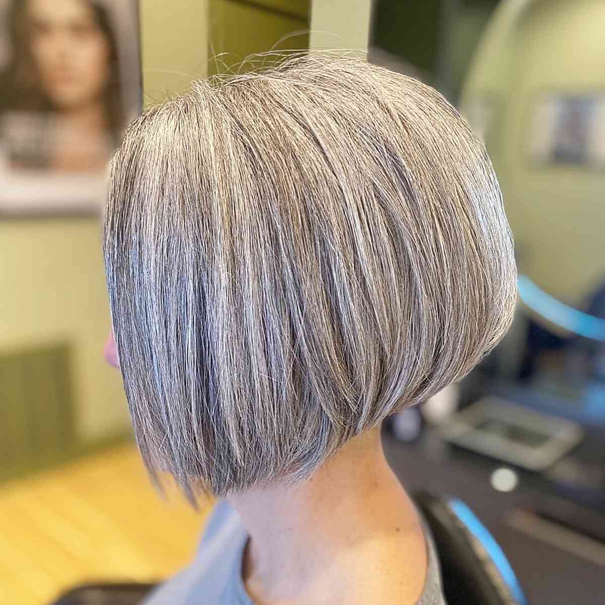 Chin-Length Layered Inverted Bob on Gray Hair