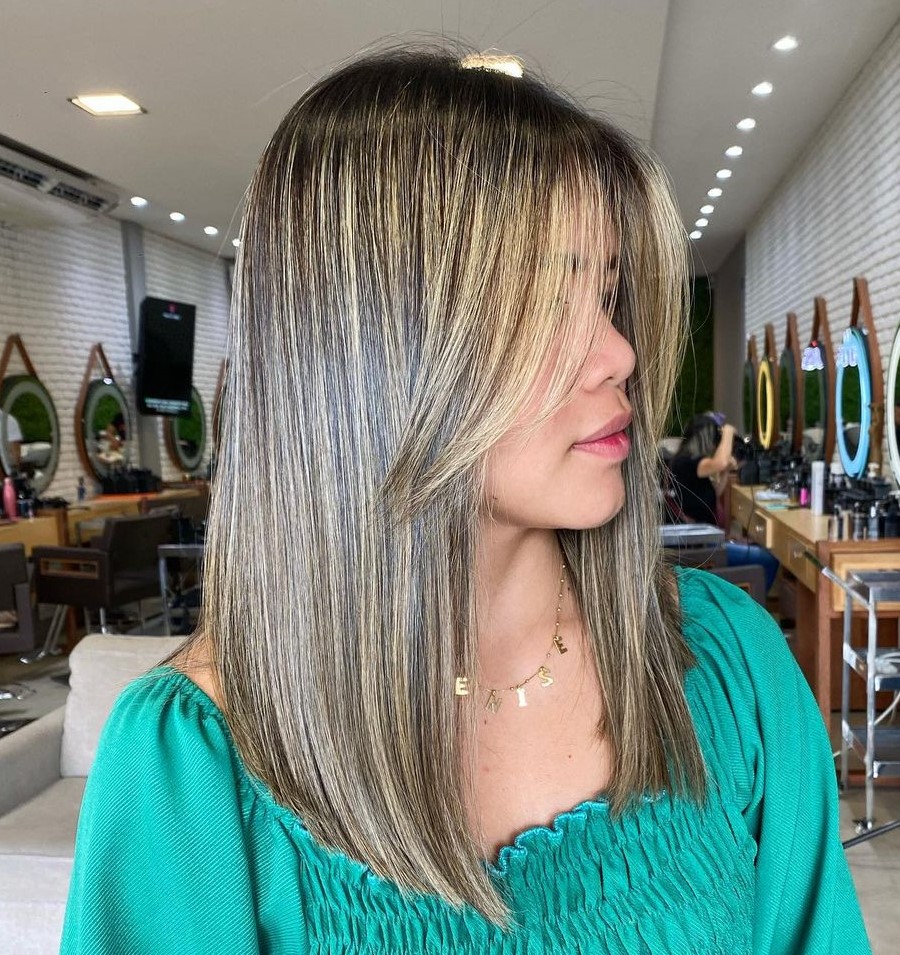 Medium Blonde Balayage on Bob with Long Curtains