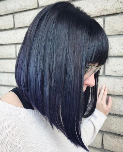 Black Straight Angled Bob With Bangs