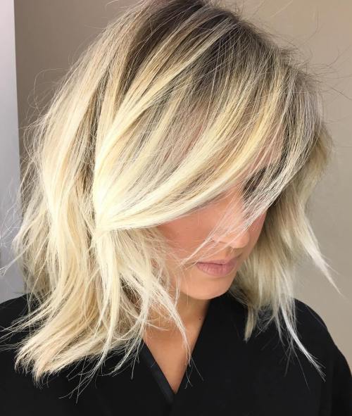 Messy Layered Blonde Balayage Lob