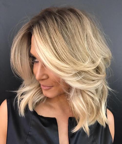 Long Layered Blonde Balayage Lob