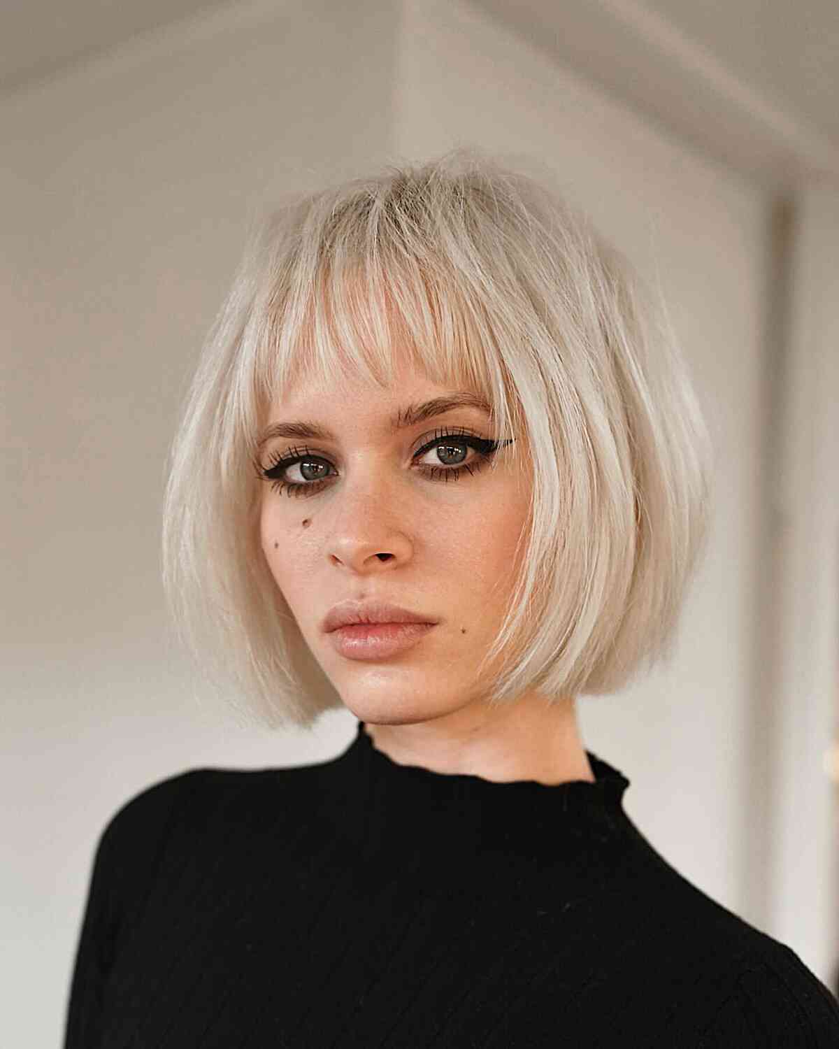 Short Soft Blunt Bob with Wispy Fringe