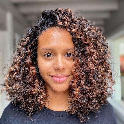 Black Kinky Curls with Ginger Highlights