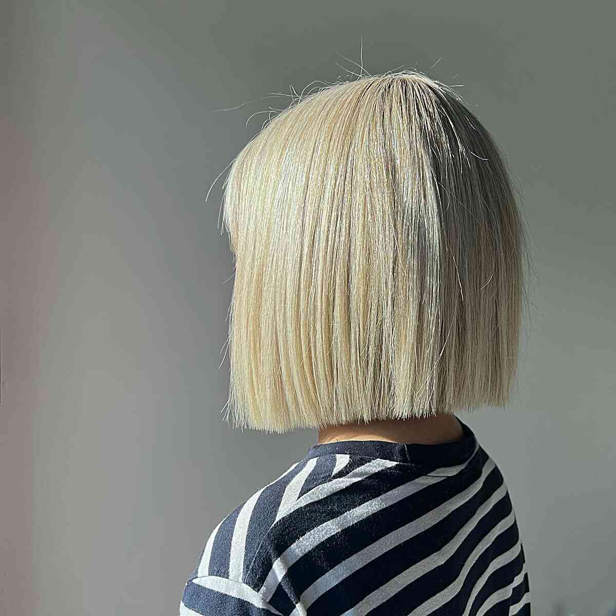 Bright Blonde Short Boxed Bob Hair