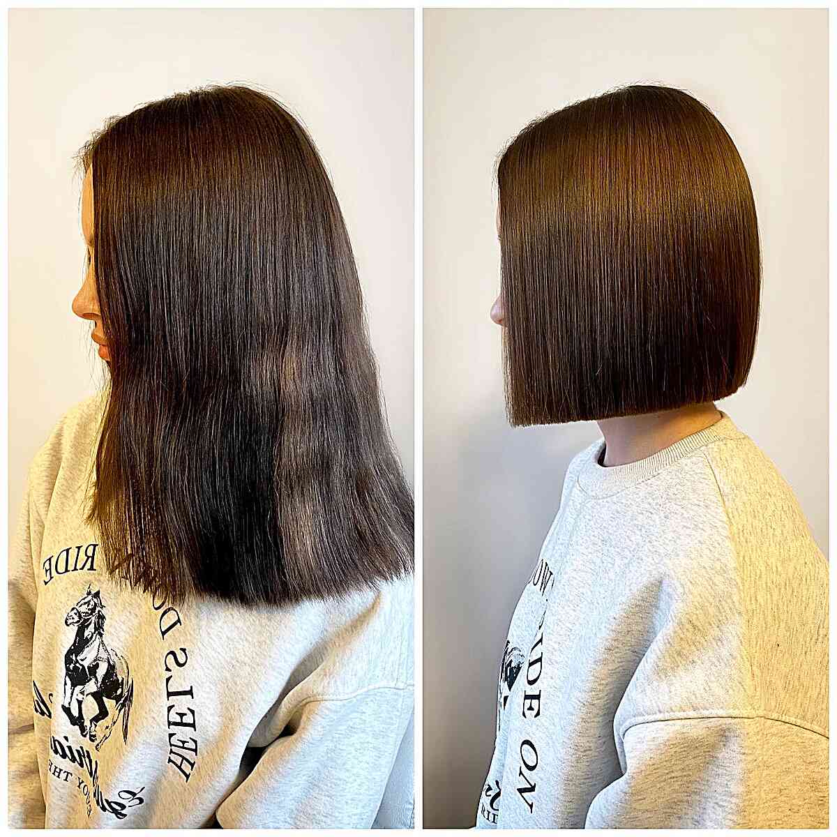 Sleek and Straight Brown Box Bob on Short Hair