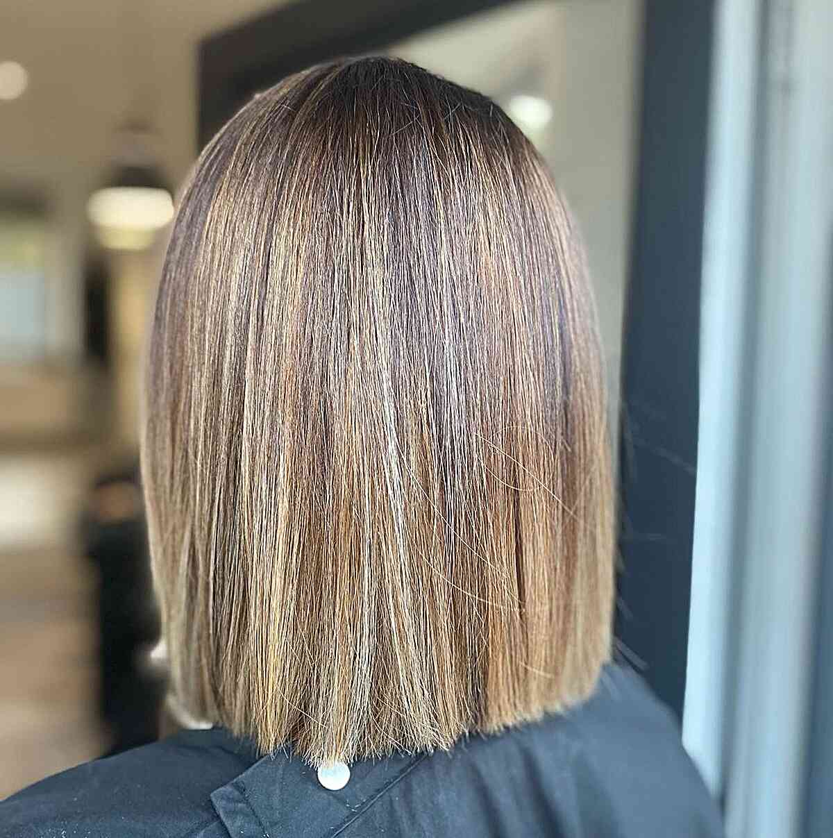 Caramel Blunt Boxed Bob Short Hair