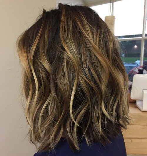 Sliced Lob With Subtle Golden Blonde Balayage