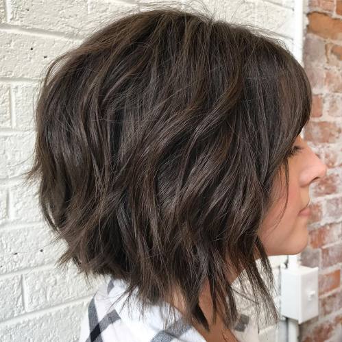 Brunette Textured Layered Bob