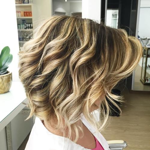 Inverted Wavy Blonde Balayage Bob