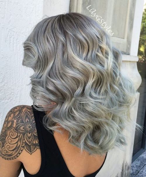 Mid-Length Thick Curly Gray Hairstyle