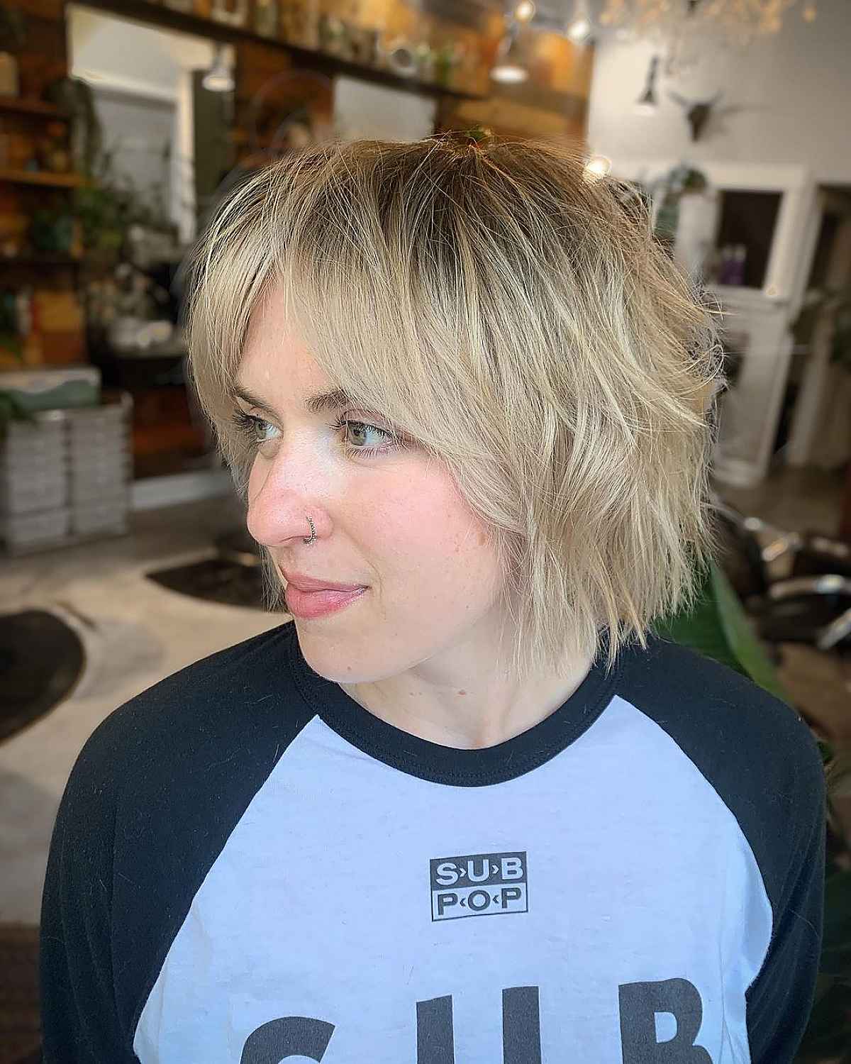 Tousled Choppy Jaw-Length Bob with Wispy Layers