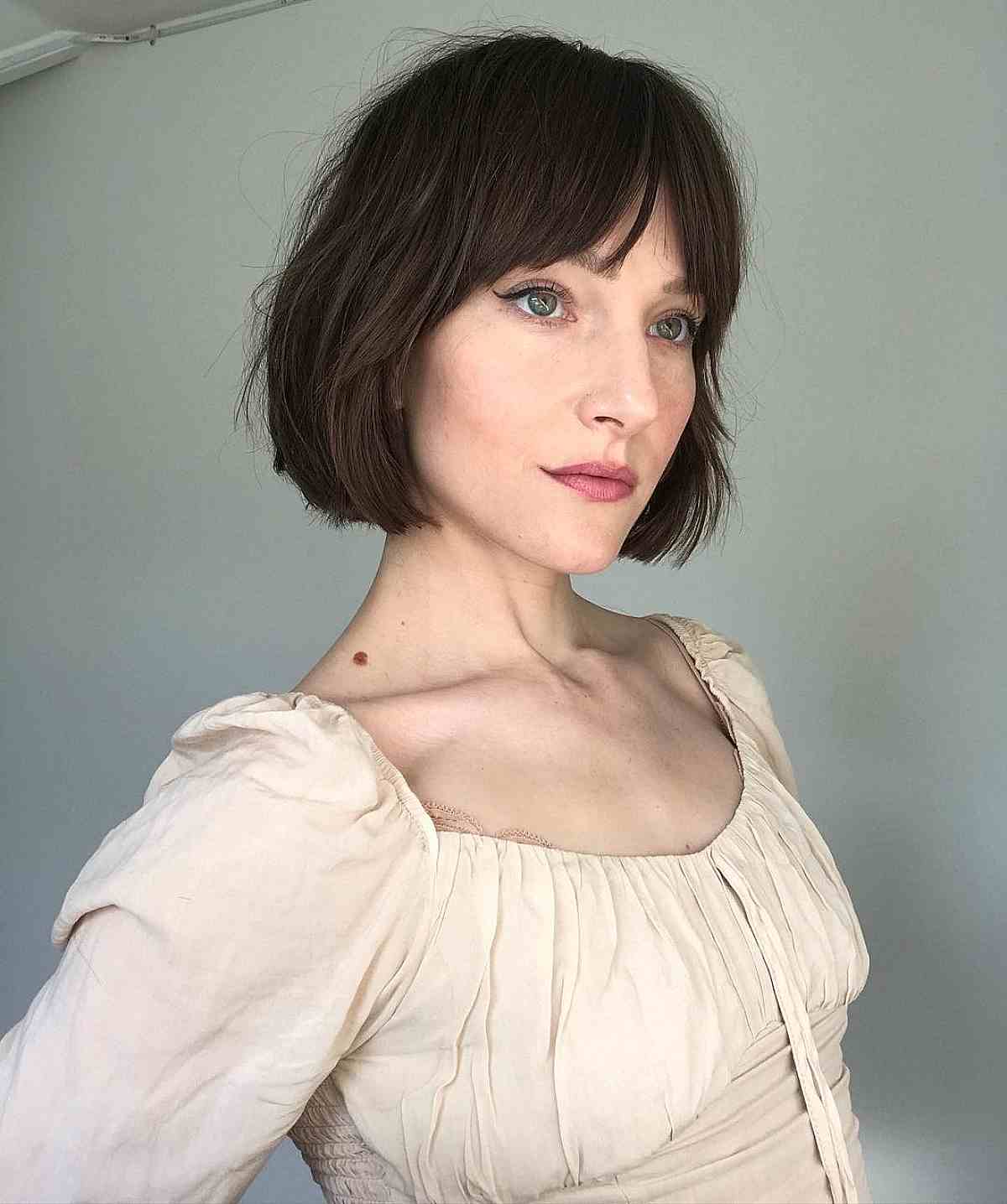 Vintage Choppy Bob with Bangs at Jaw-Length