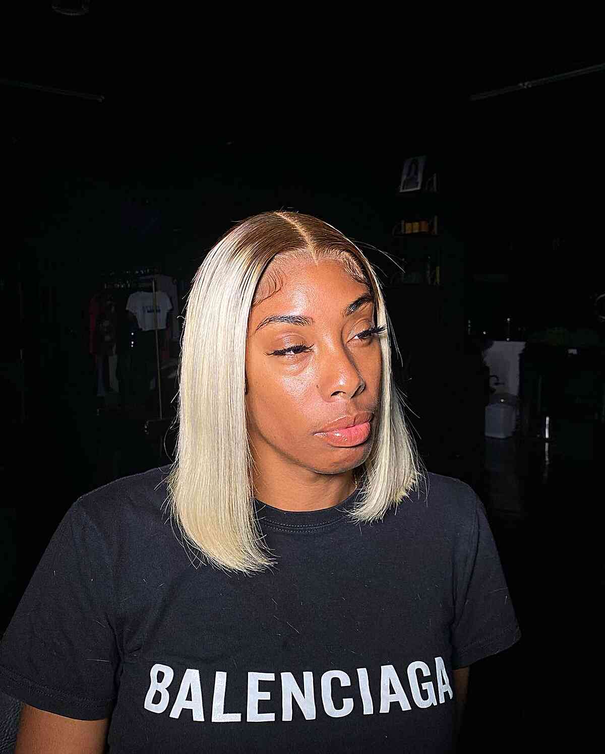 Middle Part Asymmetrical Bob for Black Ladies