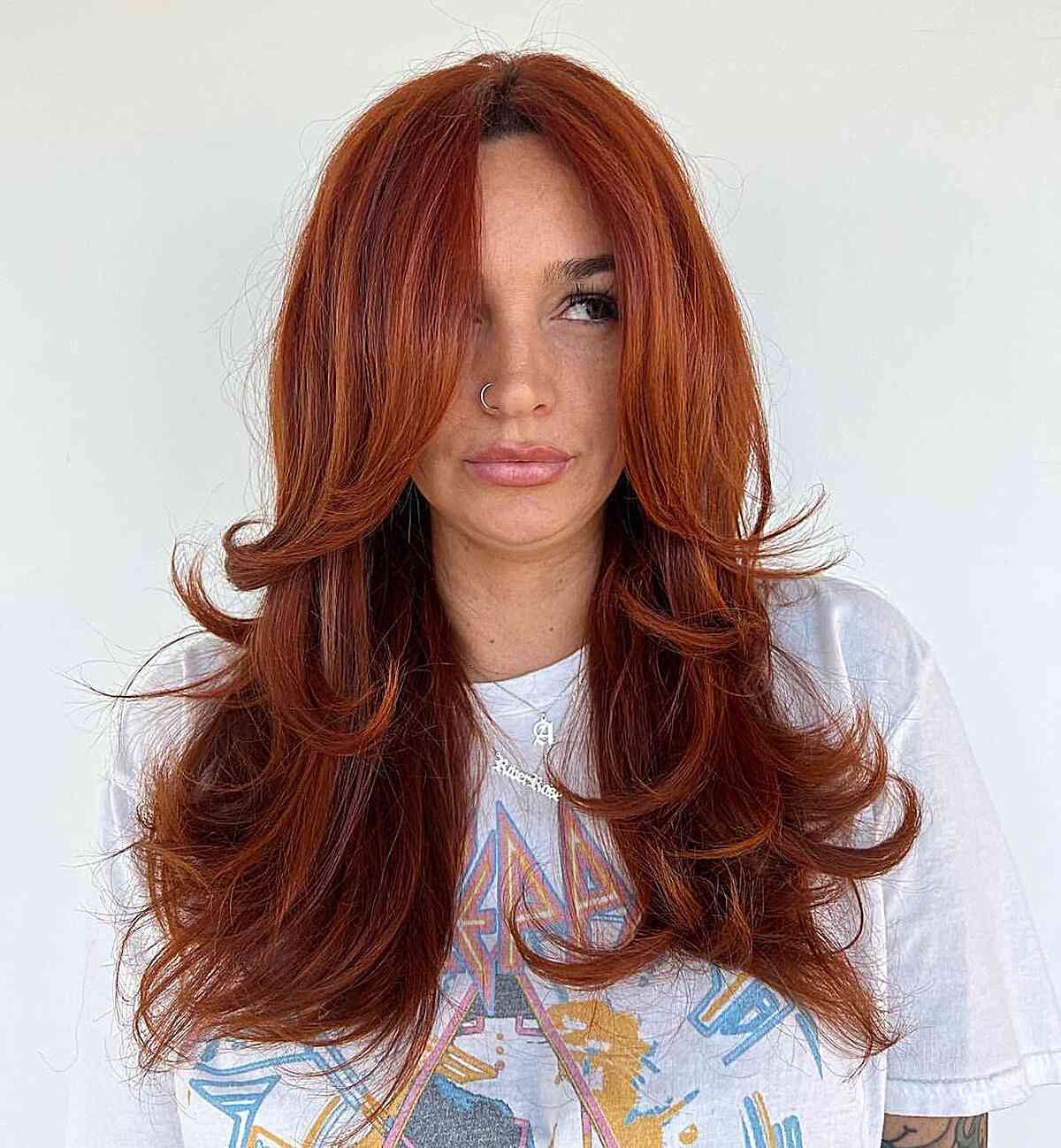 Long Layered Dark Auburn Butterfly Cut for Thick Hair