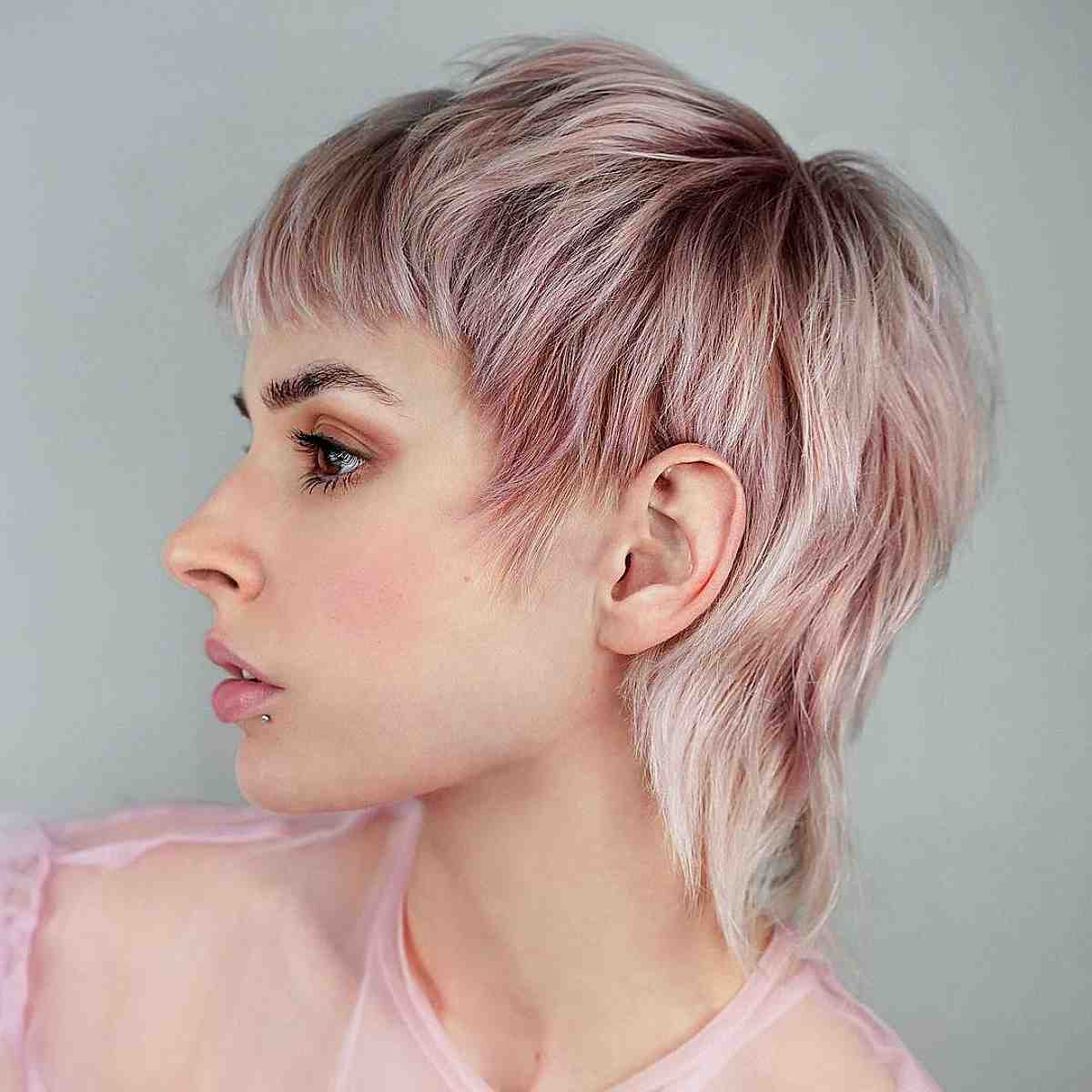 Vintage Mauve Shaggy Pixie Mullet on Fine Hair