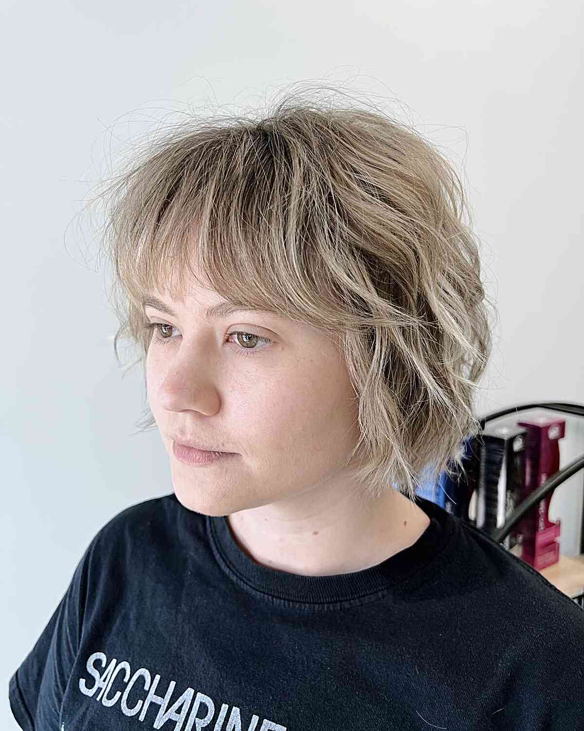 Short Choppy Layered Textured Bob Cut with Light Bangs