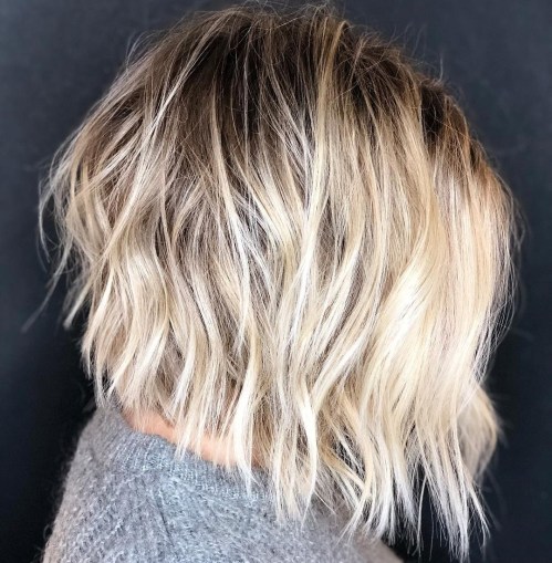 Blonde Shaggy Bob With Root Shadow