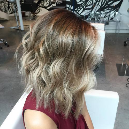 long layered brown blonde balayage bob