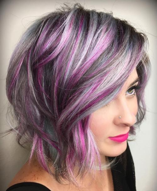 Gray Bob With Purple Highlights