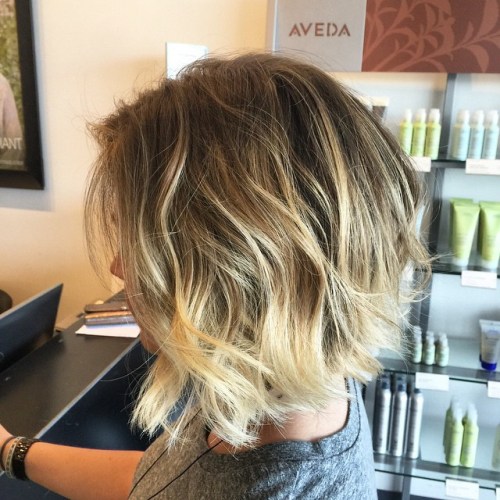 brown to blonde messy ombre bob