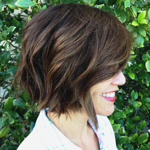 short brown choppy messy bob