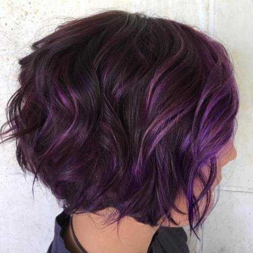 Brunette Bob With Purple Balayage