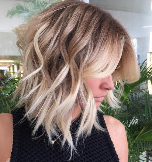 Choppy Wavy Blonde Balayage Lob