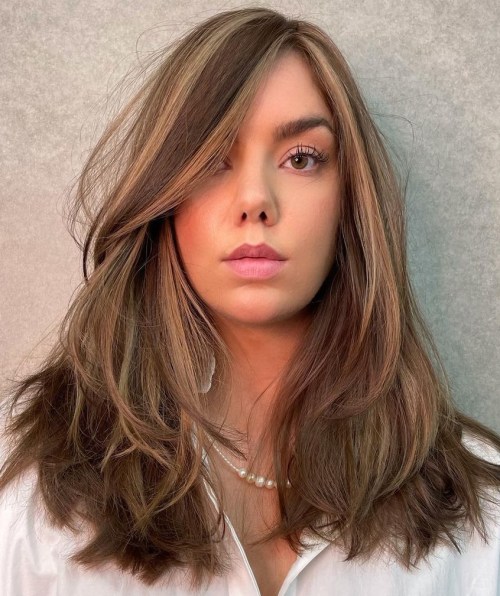 Mid Length Layered Hair with Highlights