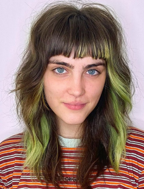 Mid Length Hair with Neon Green Highlights