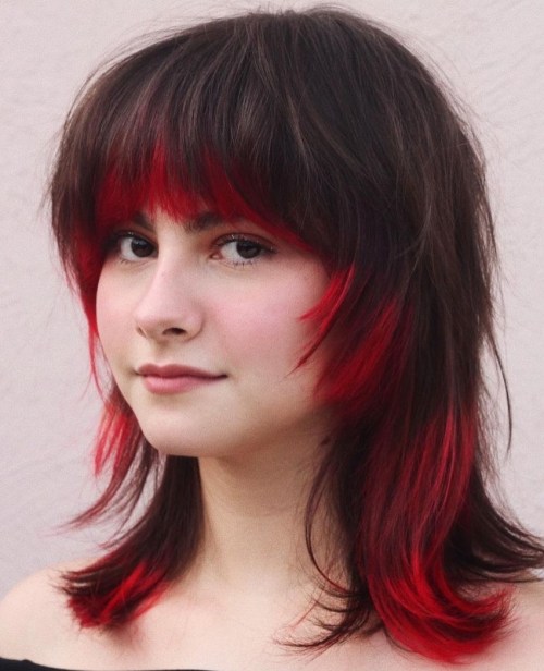 Medium Layered Haircut with Red Peekaboo