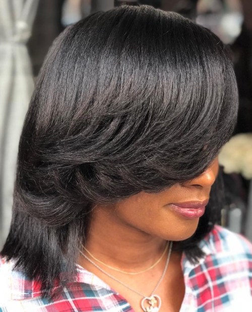 Mid Length Bob with Swooping Fringe