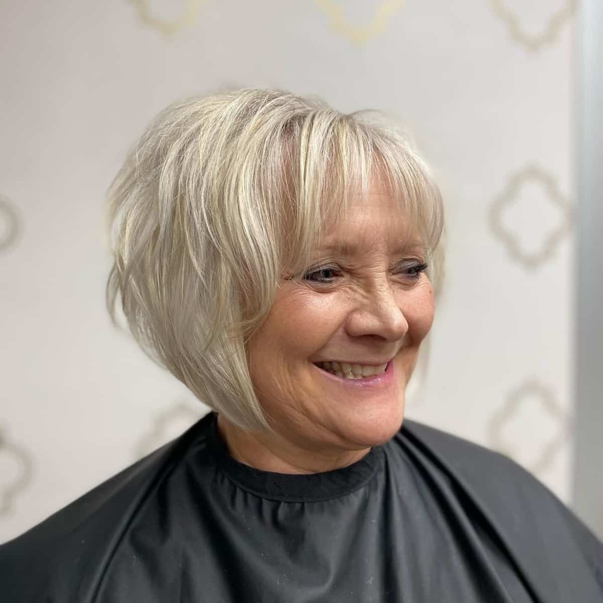 choppy angled bob for short fine hair over 60