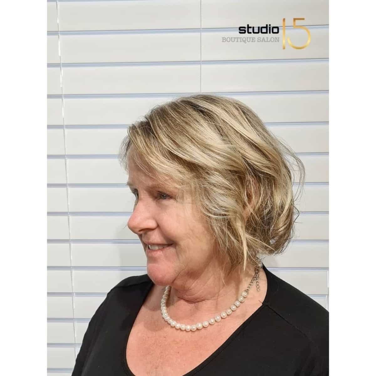 blonde short inverted bob for older ladies with fine hair