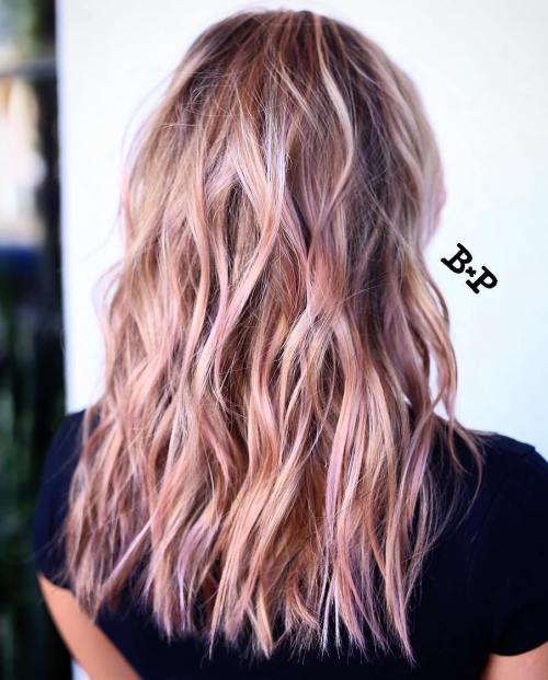 bronde hair with pastel pink highlights