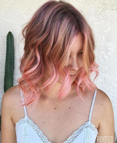 bronde bob with pastel pink balayage