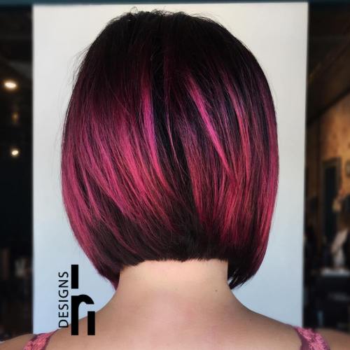 black bob with fuchsia balayage