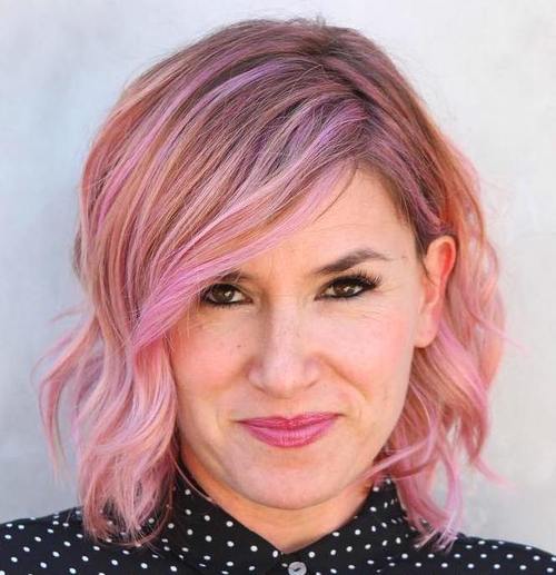 pastel pink wavy bob