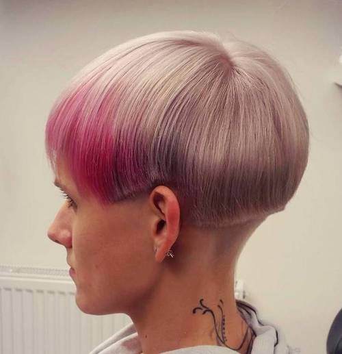 short flaxen blonde hair with pink balayage