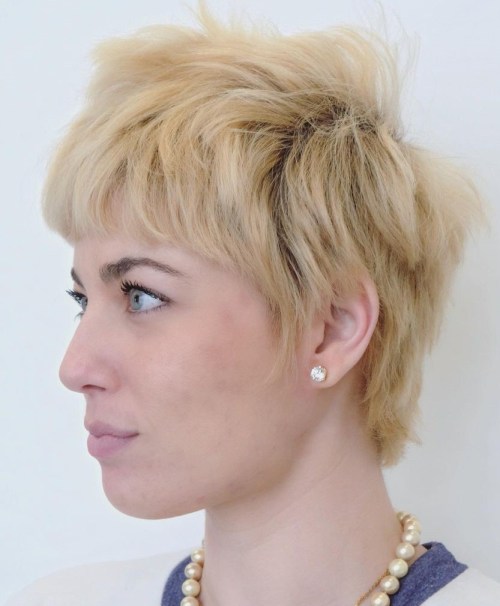 Blonde Shaggy Pixie with Dark Roots