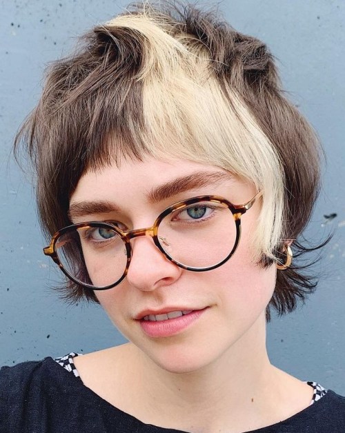 Shaggy Pixie Bob Haircut with Blonde Streak