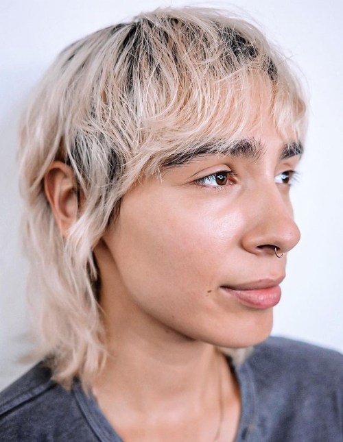 Beige Shaggy Bob with Dark Undertone