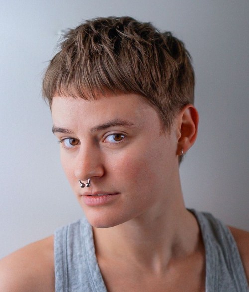 Gender Neutral Short Cut with Micro Bangs