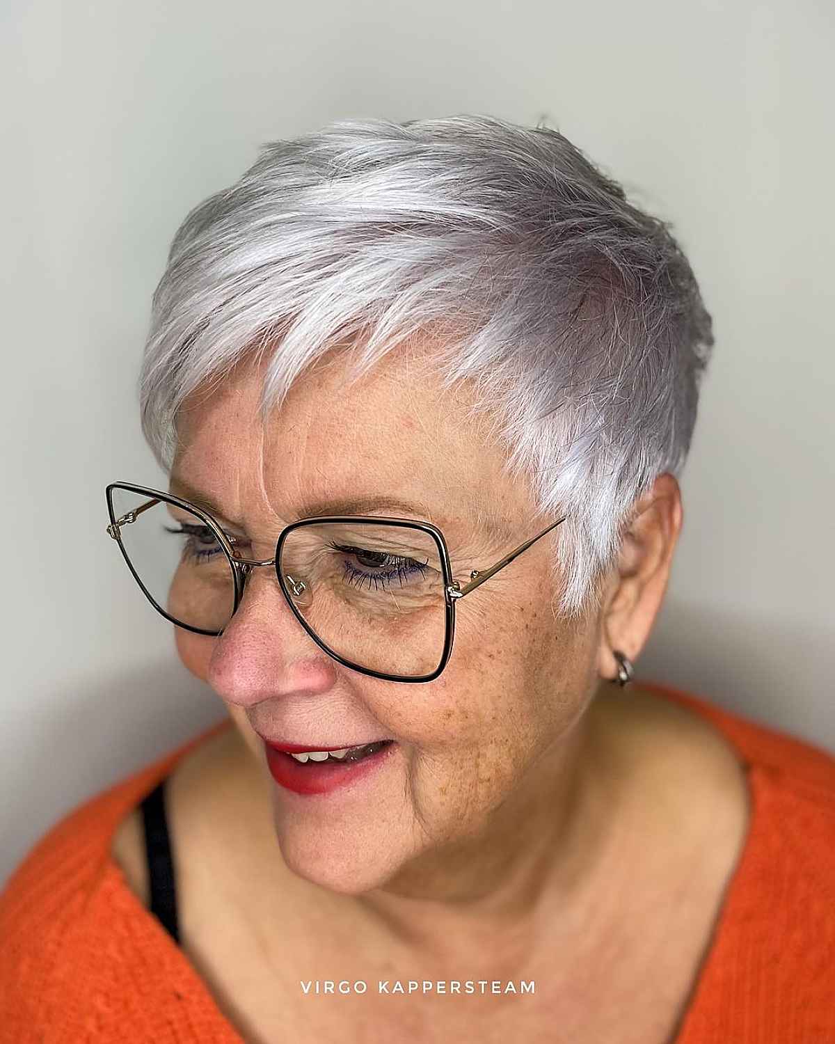 soft grey pixie with wispy bangs