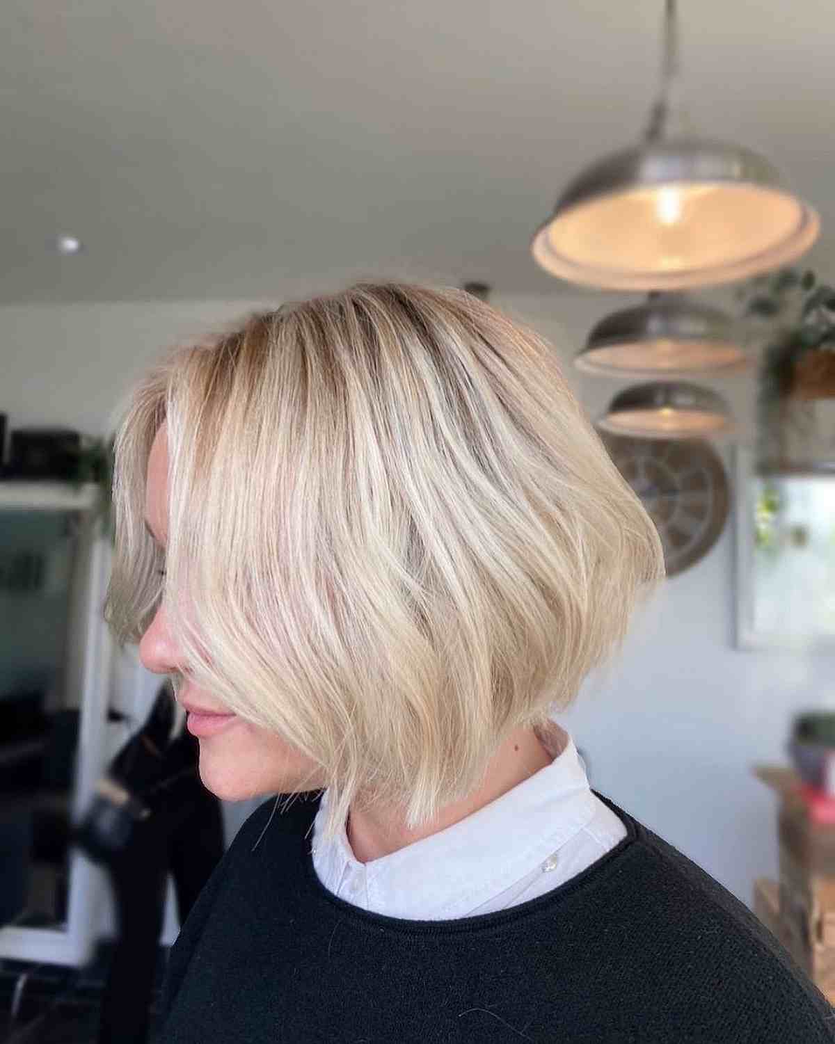 Neck-Length Soft Wavy Blunt Bob Cut on Fine Hair