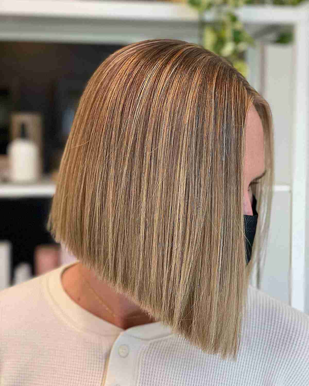 Neck-Length Slight Inverted Bob with Blunt Ends