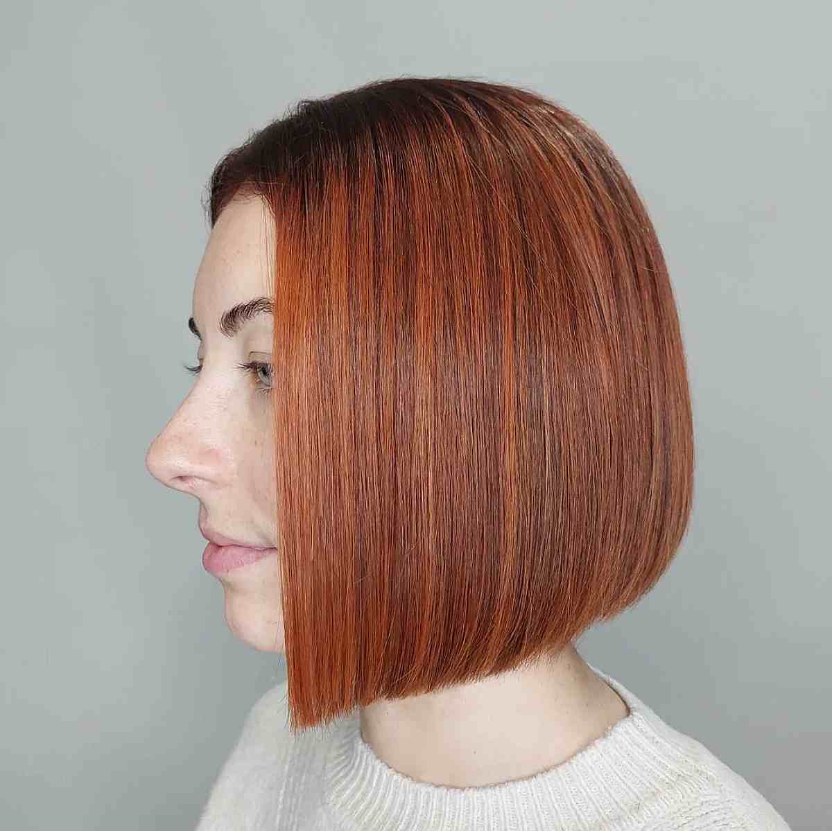 Neck-Length Blunt Medium Bob on Copper Hair